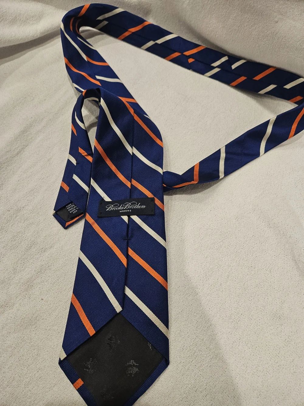 Brooks Brothers Makers Line Navy Silk Orange/ Cream Striped Tie Made In Usa